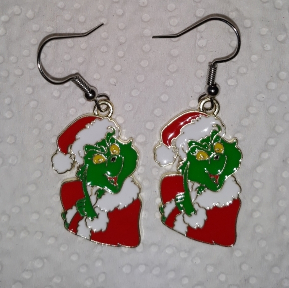 Grinch Dangle Earrings Santa Grinch Head Style NEW - Picture 6 of 7